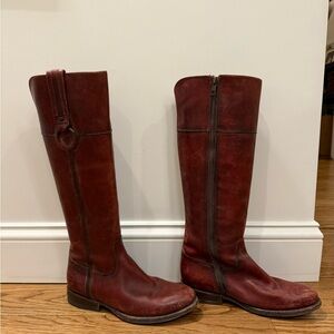Frye Jamie Riding Boots, Distressed Whiskey Finish with zipper opening